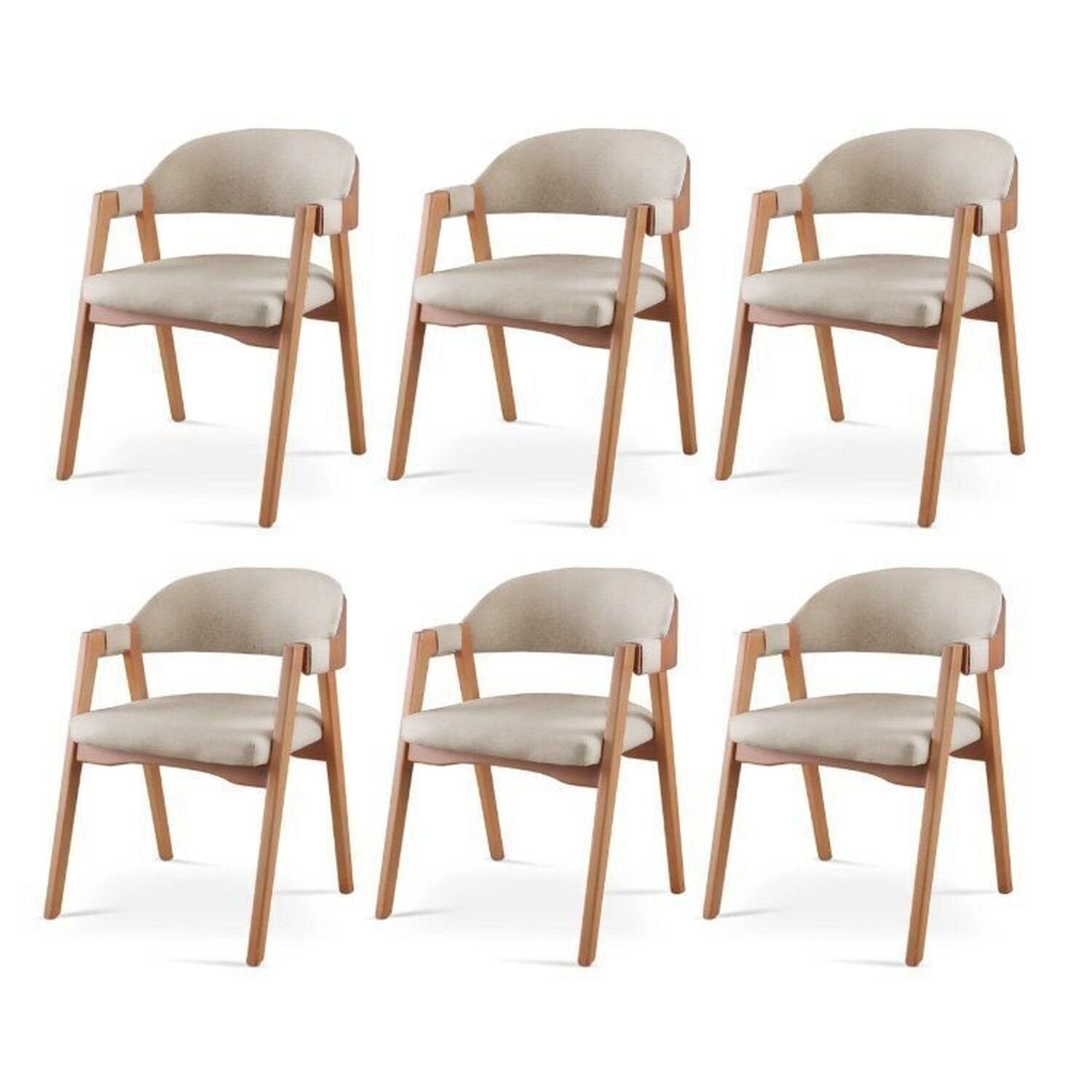 Conjunto Mesa de Jantar Orgânica 200cm com Cadeiras Estofadas Gaia Yescasa Bege/Freijó