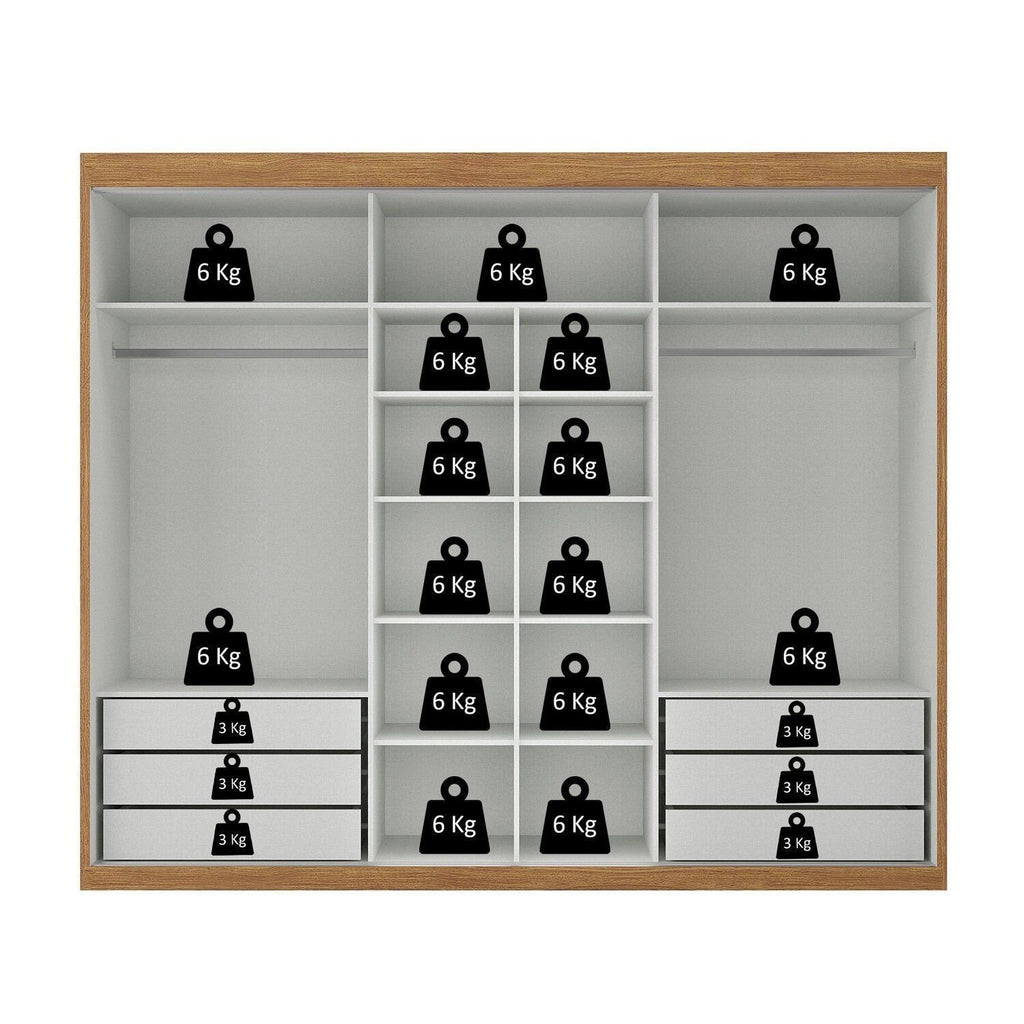 Guarda-Roupa Casal 3 Portas de Correr 6 Gavetas Spazio Yescasa 100% MDF Off White/Cinamomo