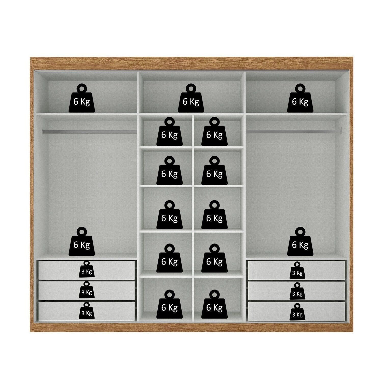 Guarda-Roupa Casal 3 Portas de Correr 6 Gavetas Spazio Yescasa 100% MDF Off White/Cinamomo