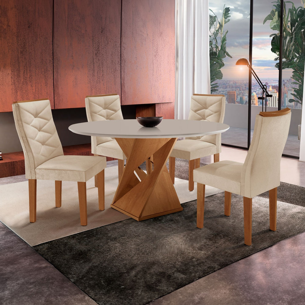 Conjunto Sala de Jantar Mesa Redonda Tampo MDF com 4 Cadeiras Barcelona Yescasa