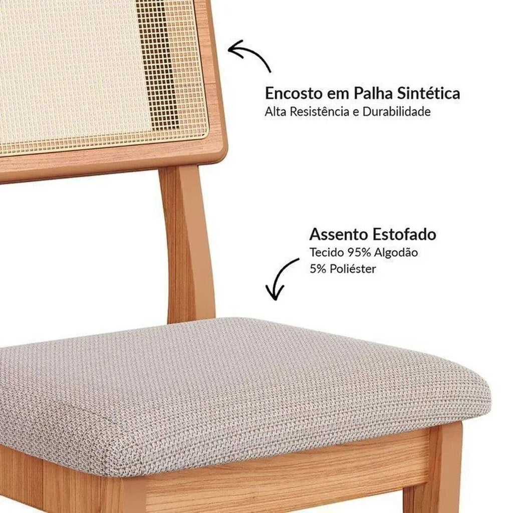 Conjunto Sala de Jantar Mesa Oval Tampo MDF com 6 Cadeiras Estofadas Bolonha Dalla Costa Off White/Freijó