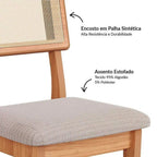 Conjunto Sala de Jantar Mesa Oval Tampo MDF com 6 Cadeiras Estofadas Bolonha Dalla Costa Off White/Freijó
