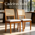 Kit 4 Cadeiras de Jantar Palha Estofada Linho Encosto em Tela Sextavada Rubi Madeira Maciça