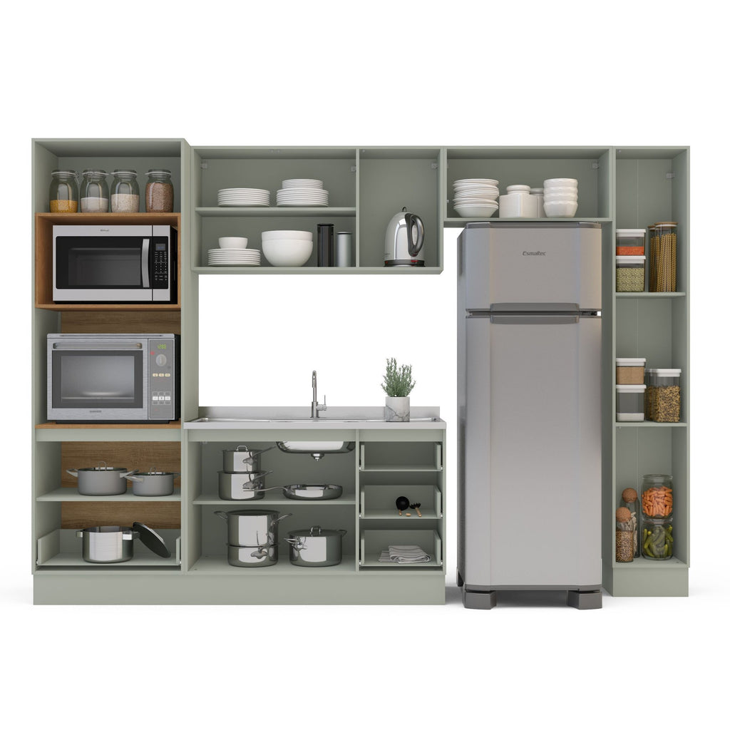 Cozinha Completa Modulada com Rodapé 5 Peças Rubi Yescasa Verde Oliva