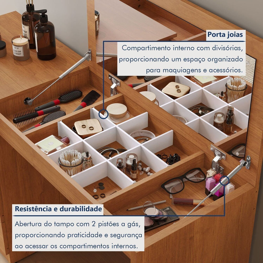 Penteadeira Camarim com Porta Joias e Tampo Reclinável 4 Gavetas Afrodite Mavaular Branco