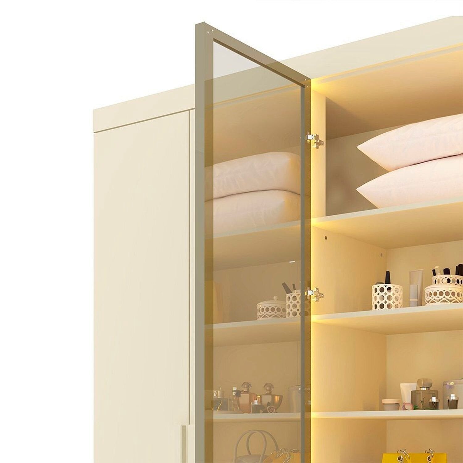 Guarda-Roupa Casal 6 Portas com Pés com LED Imperatriz Reflecta 100% MDF Yescasa Off White