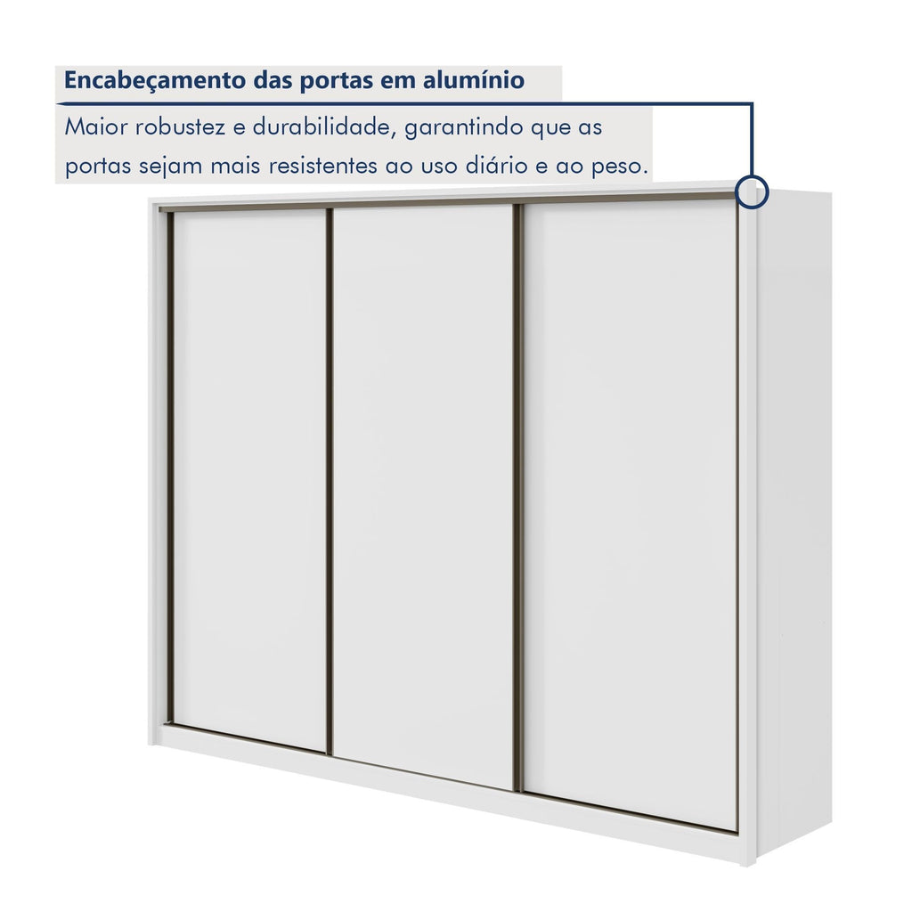 Guarda-Roupa Casal Spazio Yescasa 3 Portas Correr 6 Gavetas MDF 270cm Branco