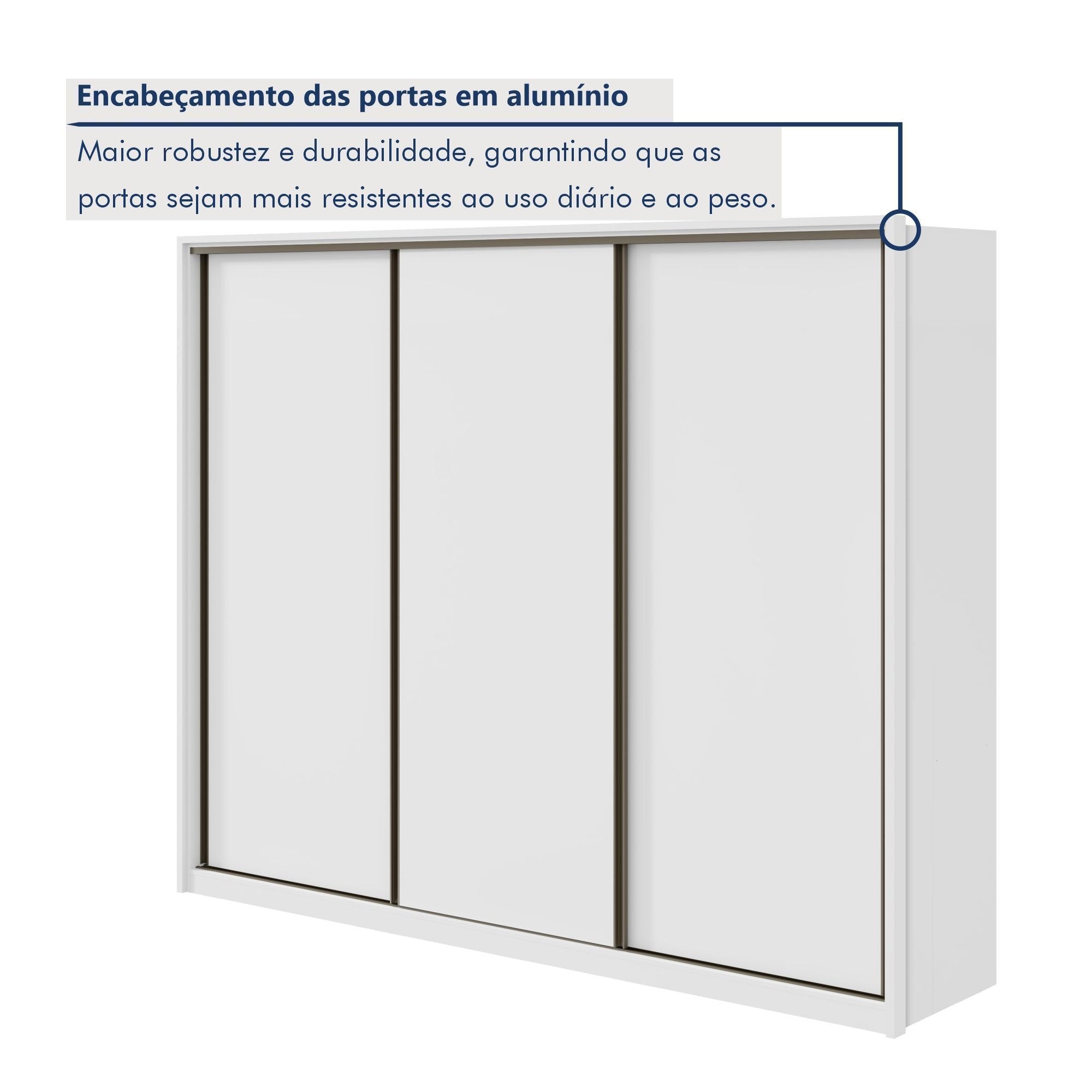 Guarda-Roupa Casal 3 Portas de Correr 6 Gavetas 270cm Spazio Yescasa 100% MDF Branco