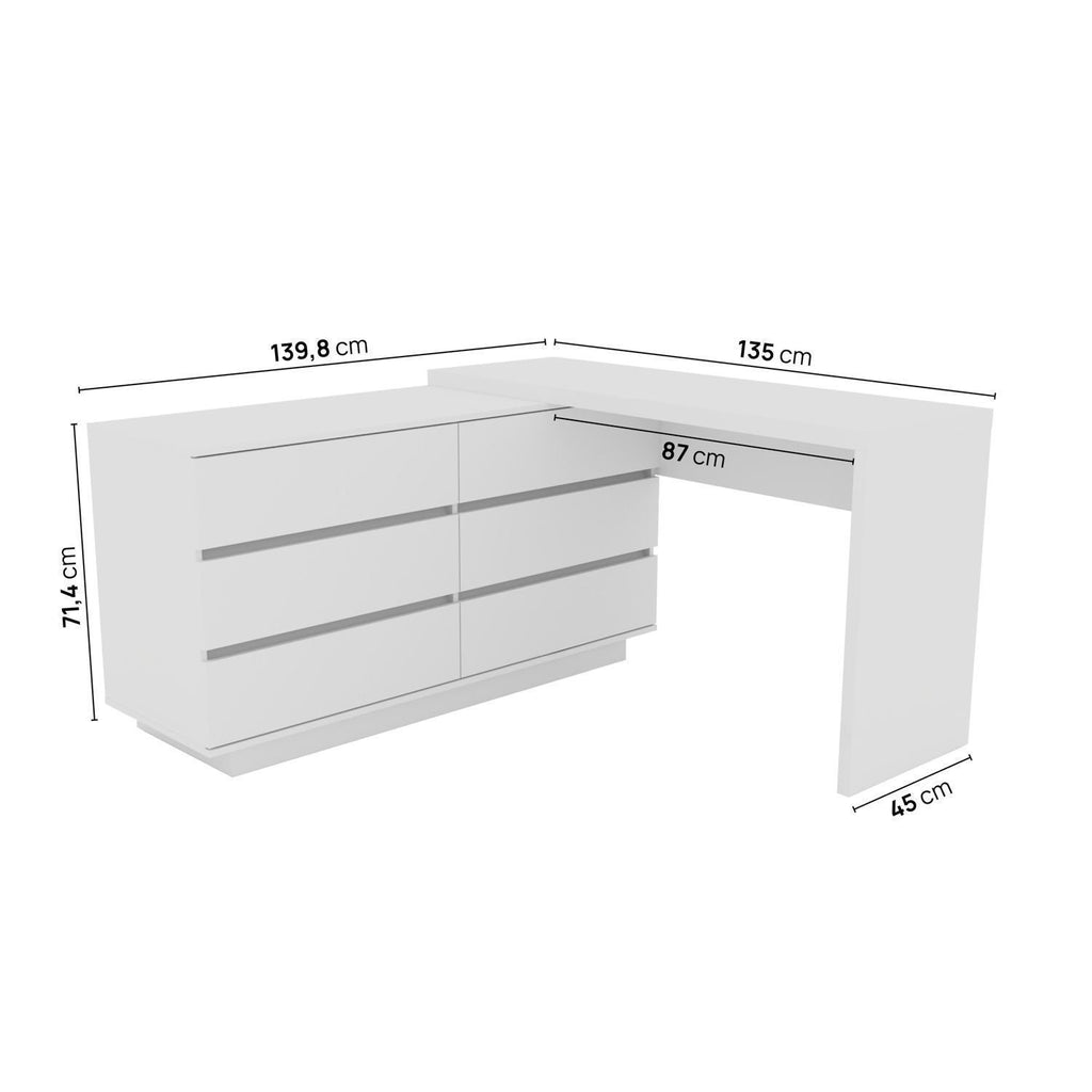 Escrivaninha em L ou Reta Oring 6 Gavetas 230cm CabeCasa MadeiraOriginals