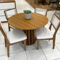 Conjunto de Jantar Mesa Redonda MDF 4 Cadeiras Tela Palha Freijó Off White Cesare Claro Dalla Costa