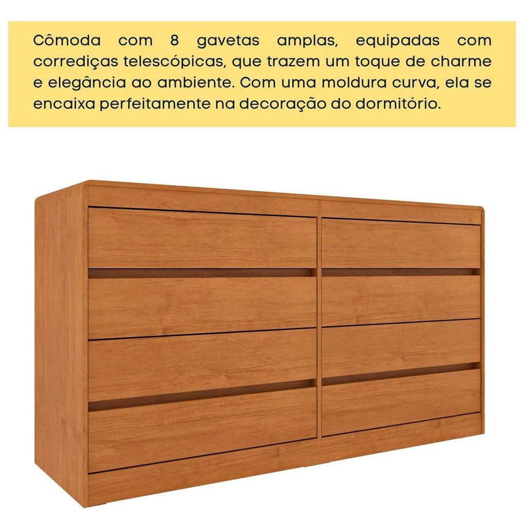 Cômoda 8 Gavetas Orgânica Luna 100% MDF 158cm Yescasa Marrom/Cinamomo