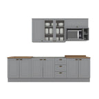 Cozinha Completa Modulada Emily 6 Peças Aéreo Microondas Cinza/Nature Espresso Móveis