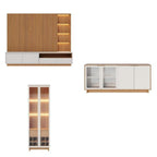 Conjunto Sala de Estar Home Theater Ripado para TV até 82 Polegadas 240cm com LED Cristaleira e Buffet 4 Portas Colibri Marrom Freijó/Off White Matte