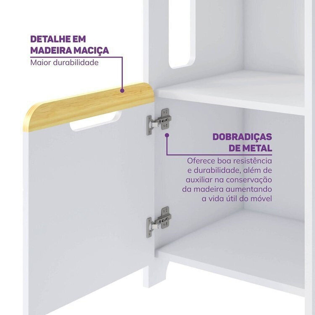 Quarto Completo Infantil Guarda-Roupa Curió, Bicama, Mesa, Estante e Petit Casatema MadeiraOriginals Branco/Mel