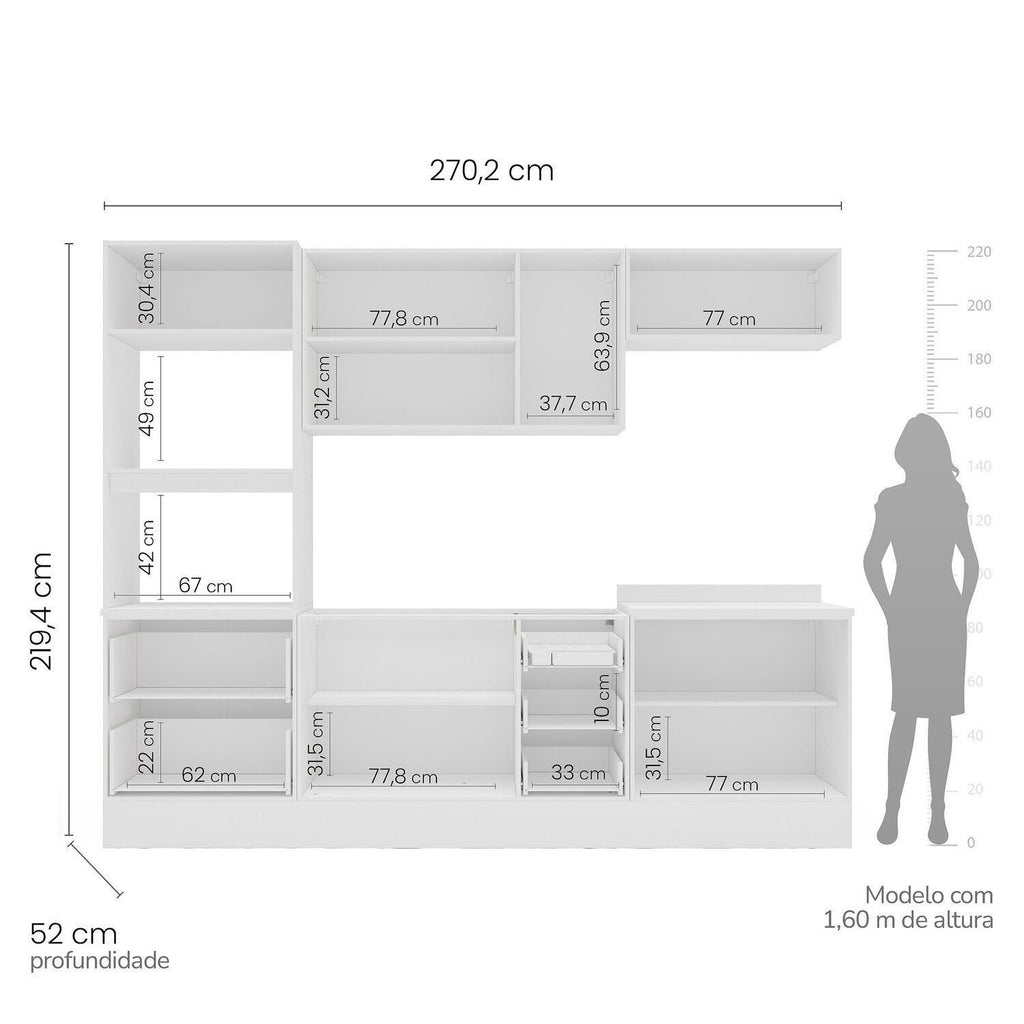 Cozinha Pérola com Rodapé 5 Peças Torre Quente Aéreo 3 Portas Balcão 120 Balcão 80 e Basculante Yescasa Branco