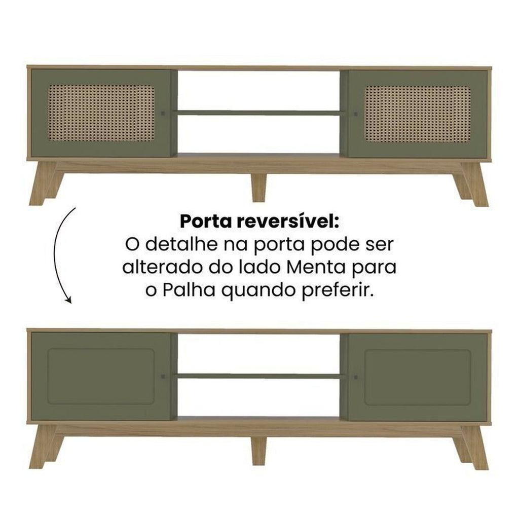 Conjunto Sala de Estar Completa 4 Peças Rack para TV Até 75 Polegadas Mesa Centro Lateral Aparador Carvalho Menta Espresso Móveis