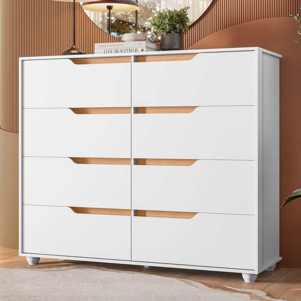 Cômoda 8 Gavetas Doble Albatroz Móveis Branco/Freijó