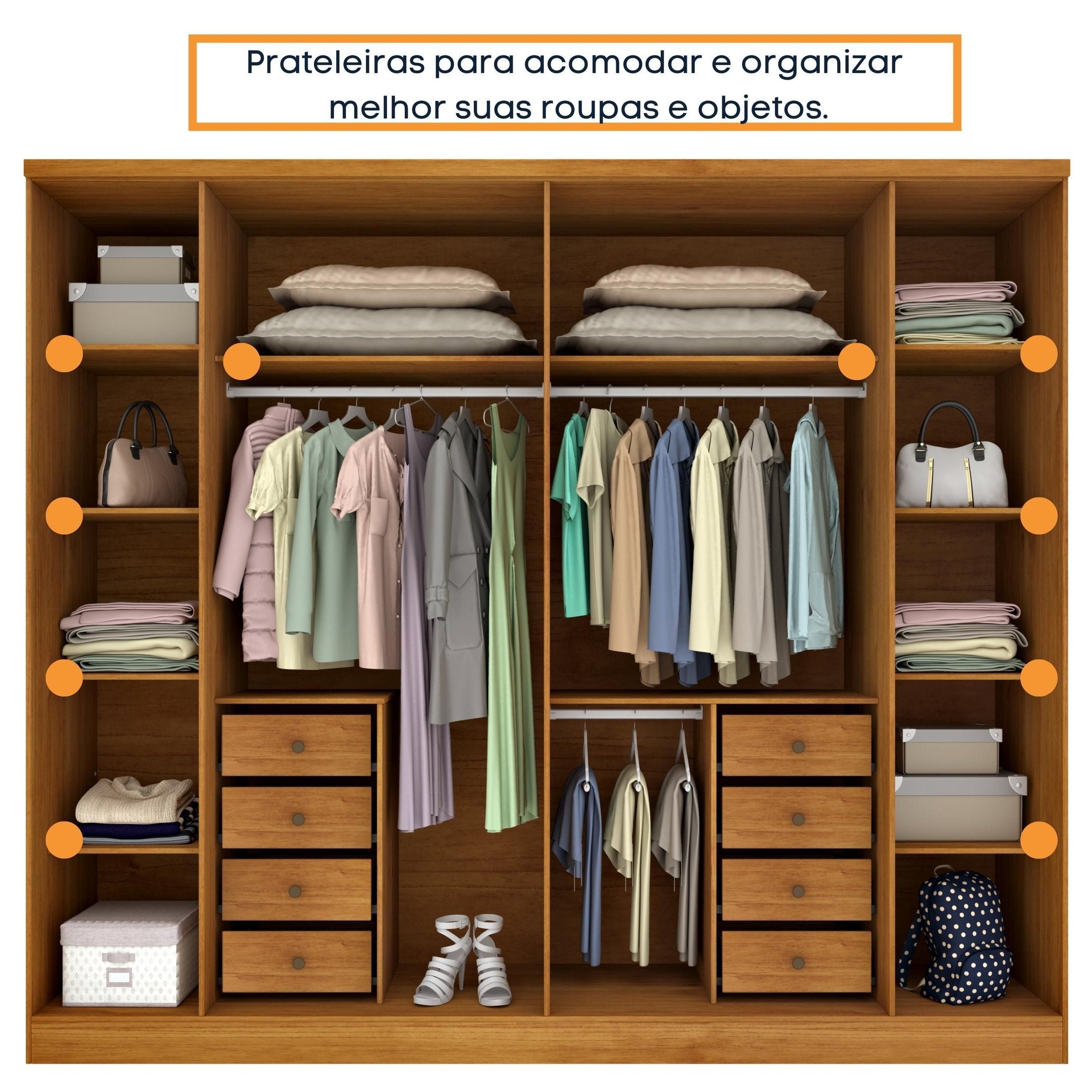 Guarda-Roupa Casal 6 Portas 8 Gavetas 270cm Portugal Yescasa Marrom/Cinamomo/Off White