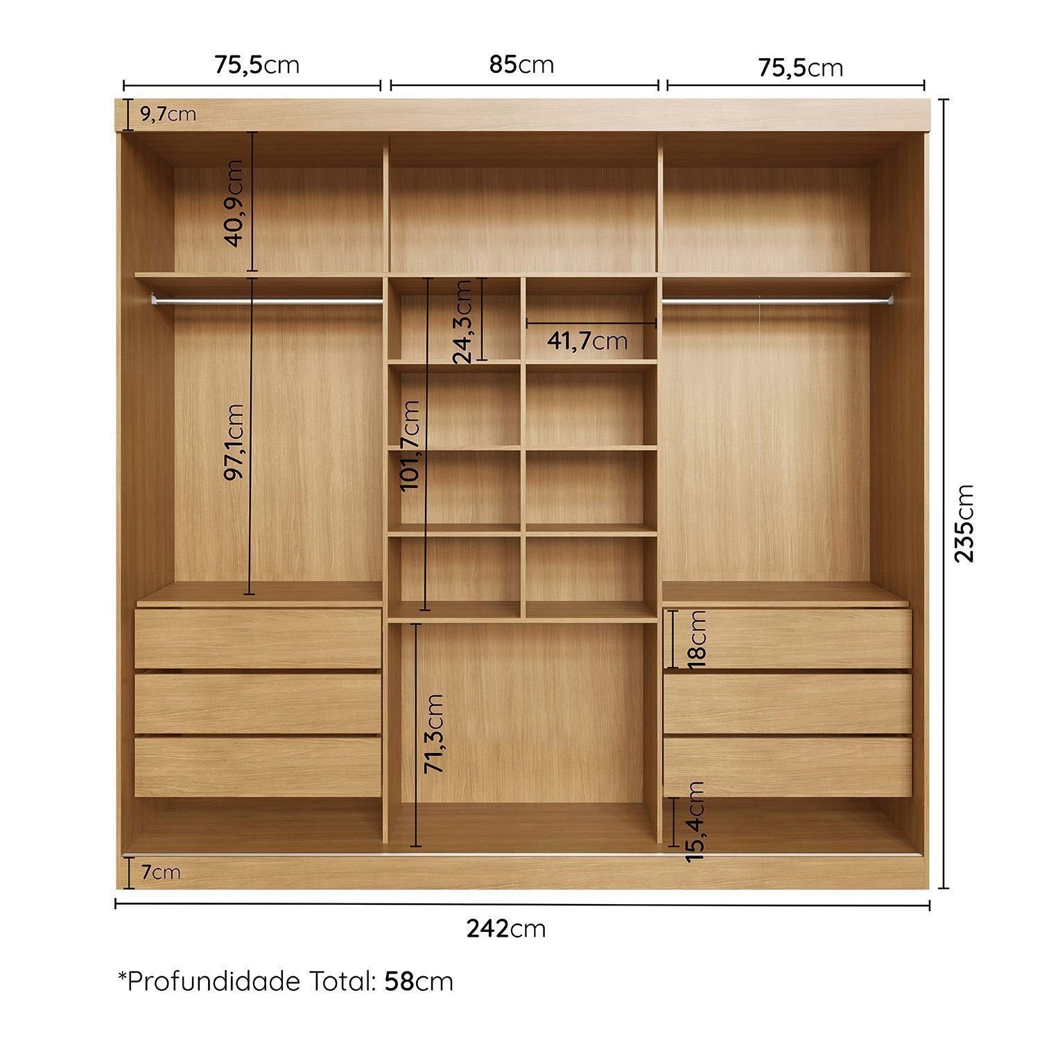 Guarda-Roupa Casal 3 Portas de Correr Samambaia CabeCasa MadeiraOriginals Carvalho