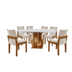 Conjunto Sala de Jantar Mesa Redonda com 6 Cadeiras Mônaco Nuance Yescasa Cinamomo/Creme/Off White