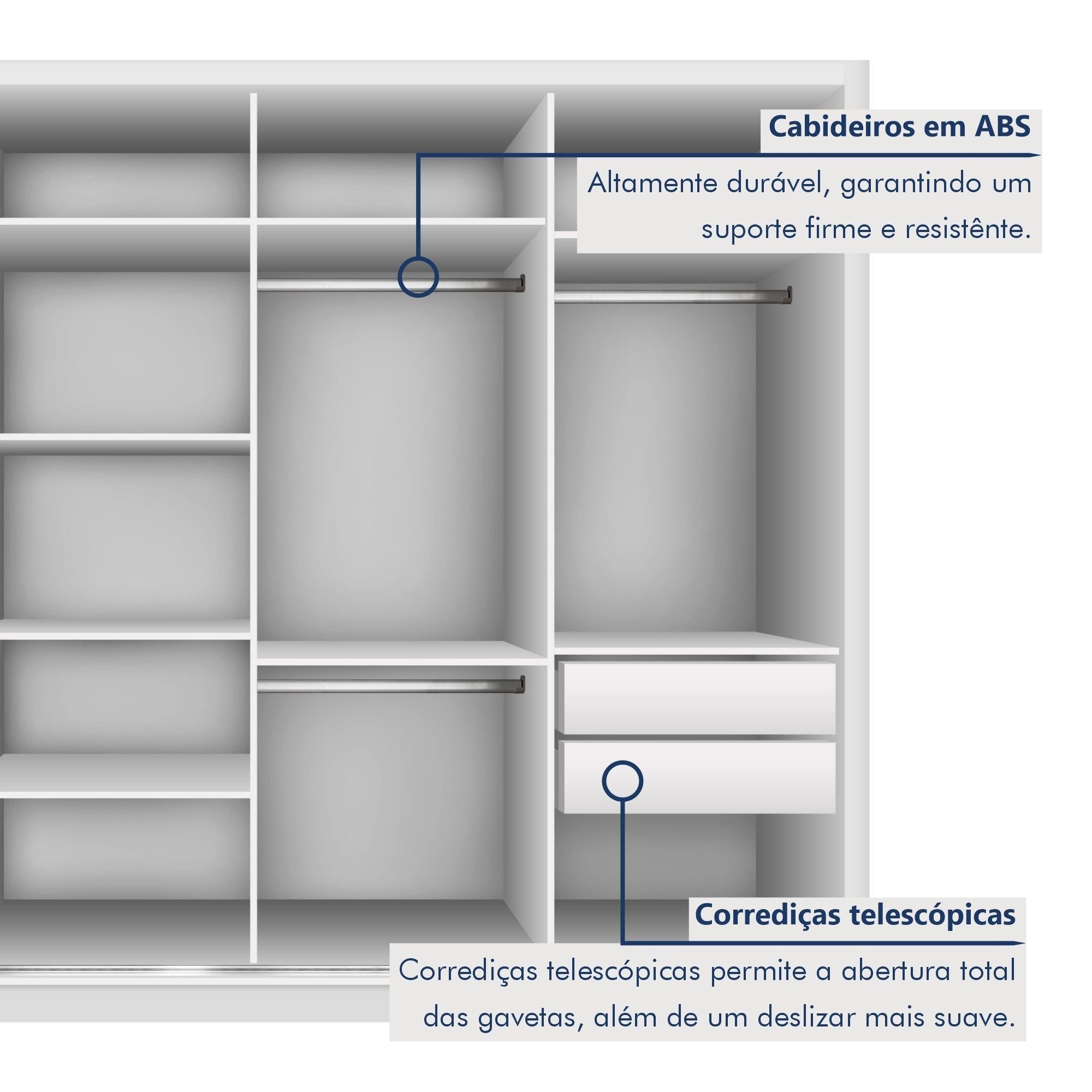Guarda-Roupa Casal 4 Portas de Correr 4 Gavetas Zara Yescasa MDP Branco