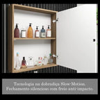 Armário Aéreo para Banheiro 1 Porta com Espelho Gael Móveis Bosi 54,9cm Nogal/Branco