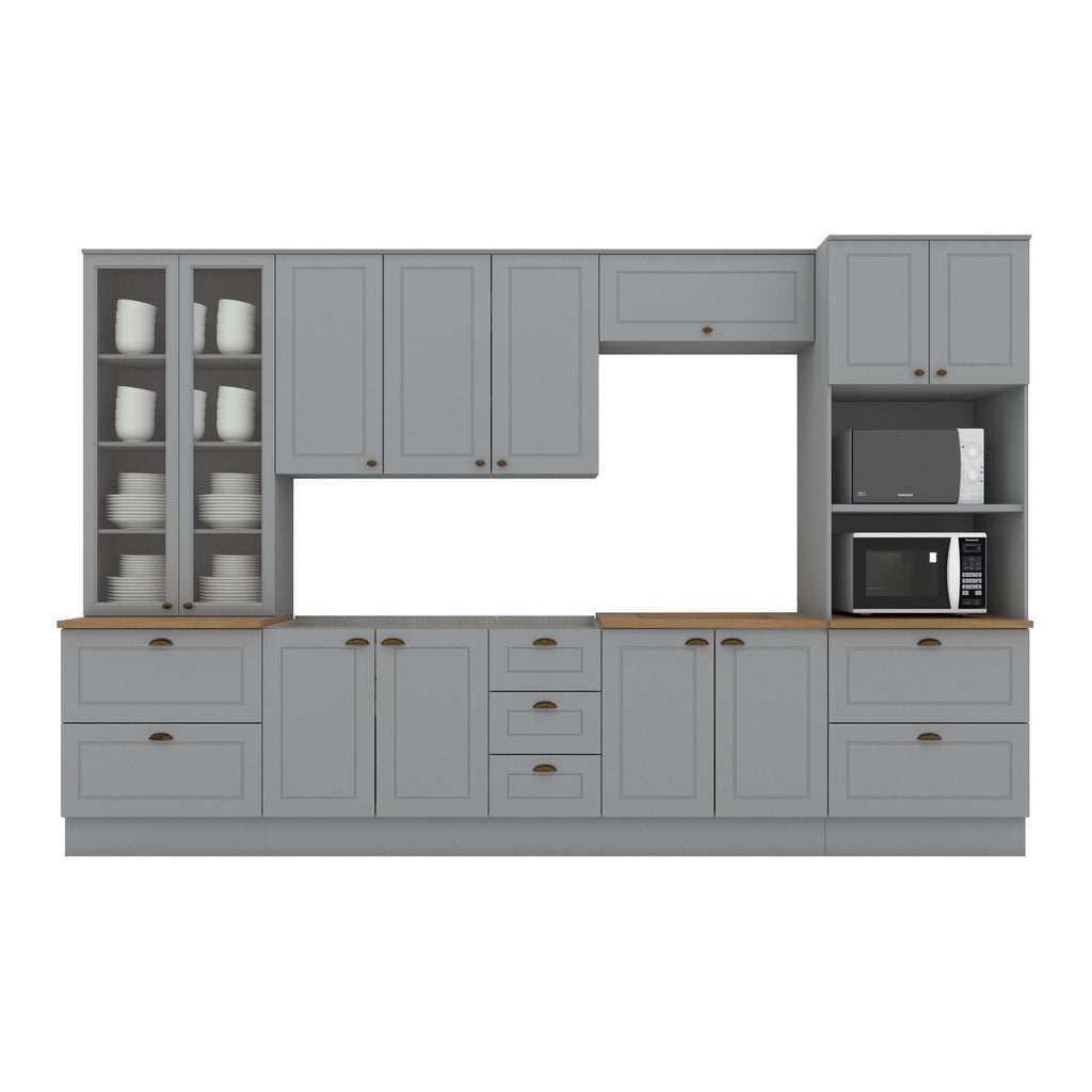 Cozinha Completa Modulada 6 Peças com Cristaleira Emily Espresso Móveis Cinza/Nature