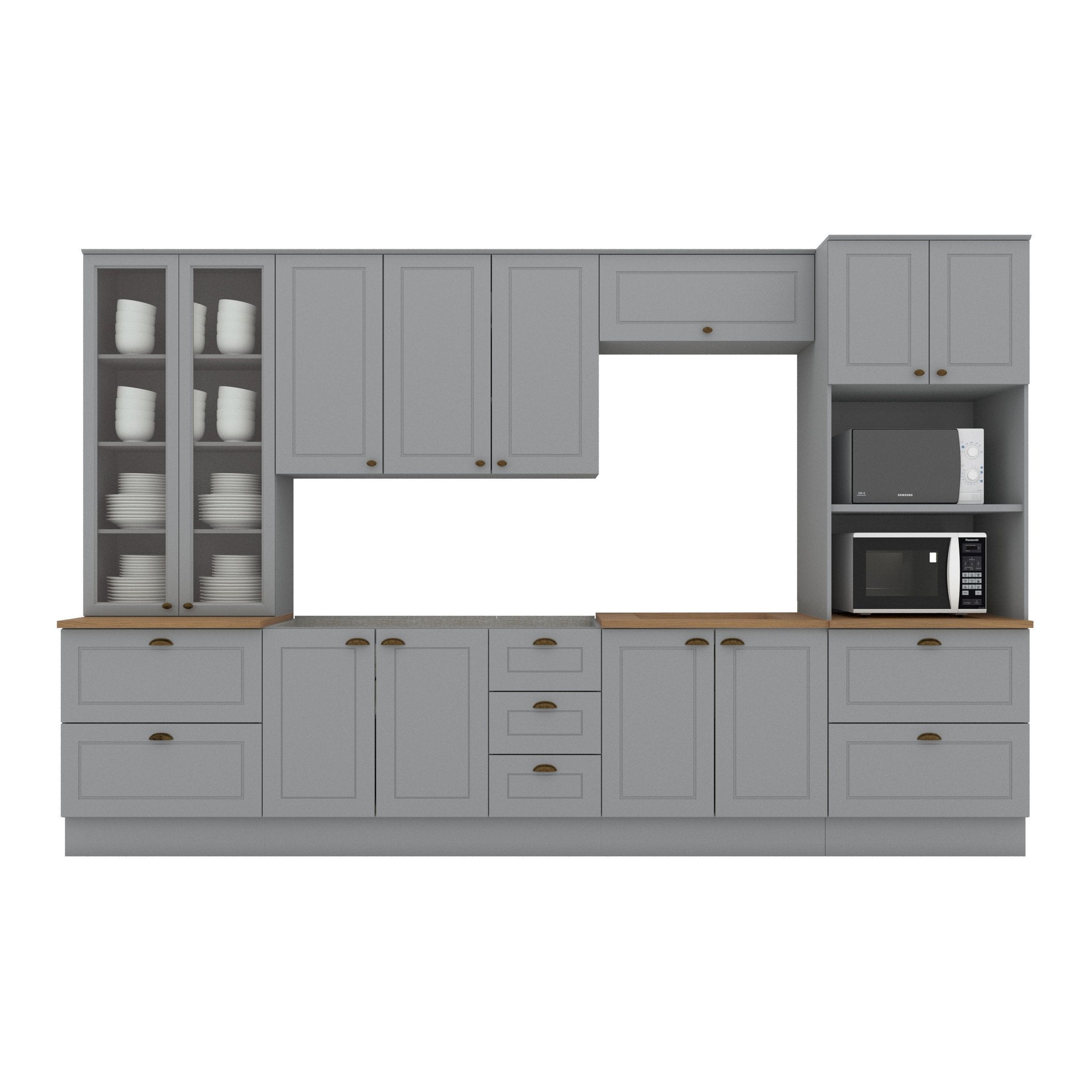 Cozinha Completa Modulada 6 Peças com Cristaleira Emily Espresso Móveis Cinza/Nature