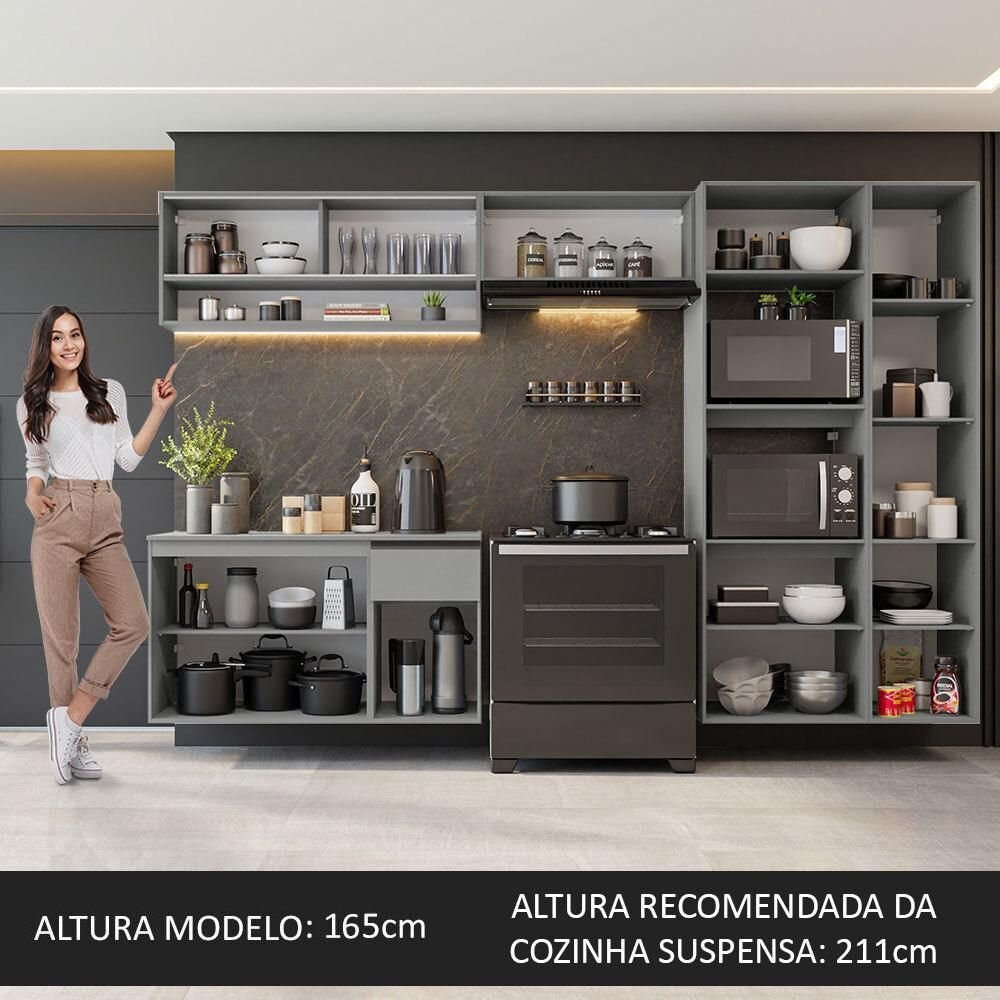 Armário de Cozinha Completa Suspenso 300cm Cinza Nimes Madesa 07