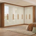 Guarda-Roupa Modulado de Canto 11 Portas 4 Gavetas Paris Maxel Off White/Cinamomo