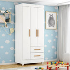 Quarto Bebê Infantil com Guarda-Roupa 3 Portas e 2 Gavetas com Cômoda 4 Gavetas e 2 Portas Lite Móveis Leão Branco