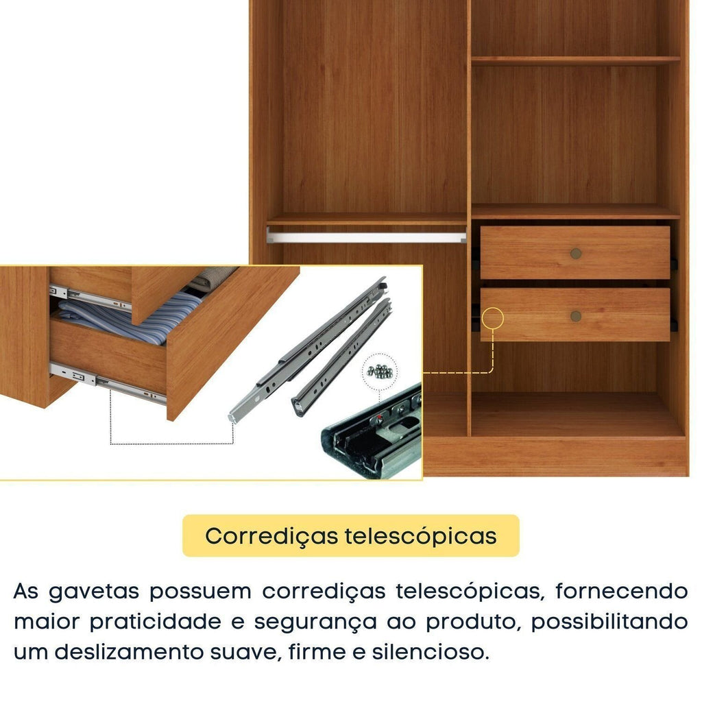 Quarto Infantil Completo com Guarda-Roupa Cômoda e Cama 100% MDF Harmonia Yescasa Bege/Cinamomo/Off