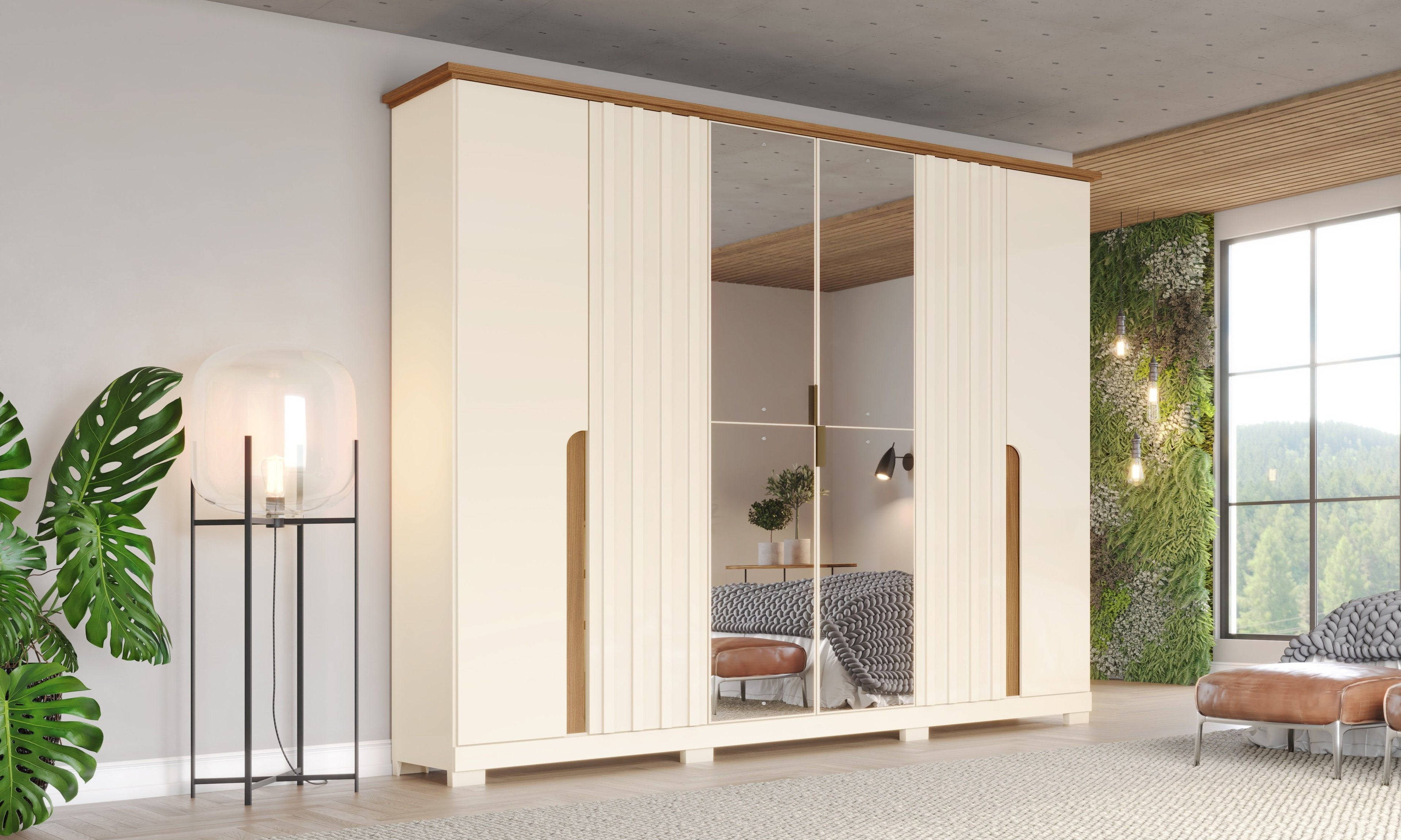 Guarda-Roupa Casal 6 Portas 6 Gavetas Napoli Henn 100% MDP Bege/Off White/Nature