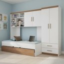 Quarto Completo Solteiro Juvenil 4 Peças com Guarda-Roupa e Bicama Modulado Chiara Phoenix Baby