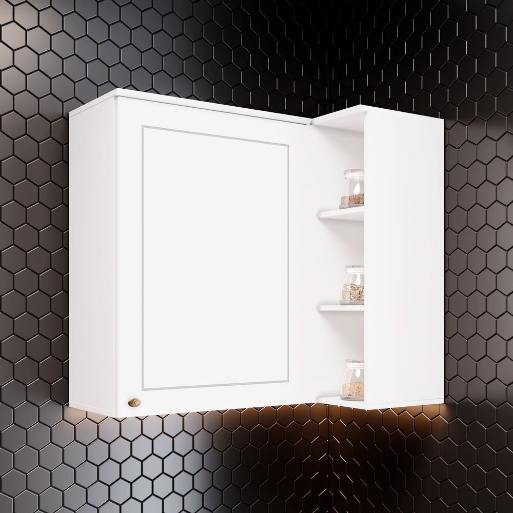 Armário Aéreo Canto Reto 1 Porta 94cm Emily Espresso Móveis Branco/HP