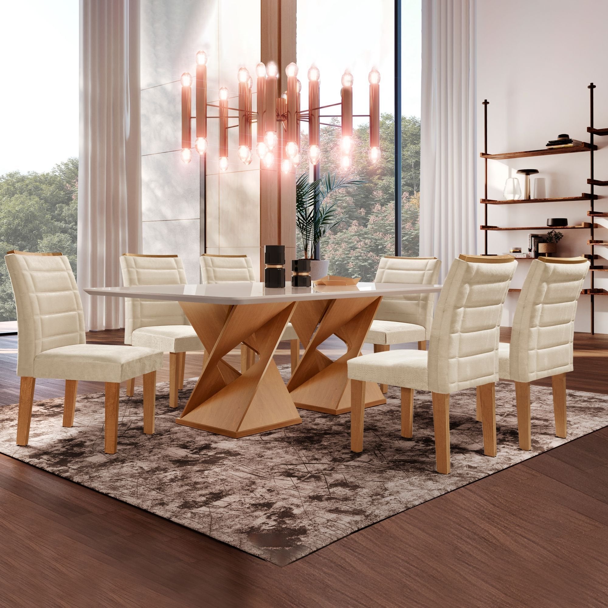 Conjunto Sala de Jantar Genova Tampo Vidro/MDF com 6 Cadeiras Genova Smart Plus Cel Móveis