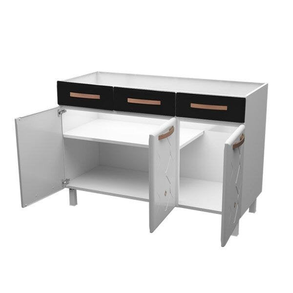 Balcão de Cozinha em Aço Triplo para Pia 120cm Mirage New Telasul Preto/Branco