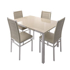 Conjunto Sala de Jantar Mesa Dubai Tampo Vidro com 4 Cadeiras Tokio Art Panta Cromado/Off White