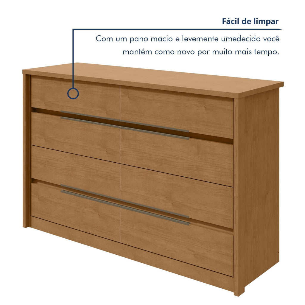 Cômoda para Quarto 8 Gavetas MDF Urban 151cm Espresso Móveis Marrom Amêndoa Clean