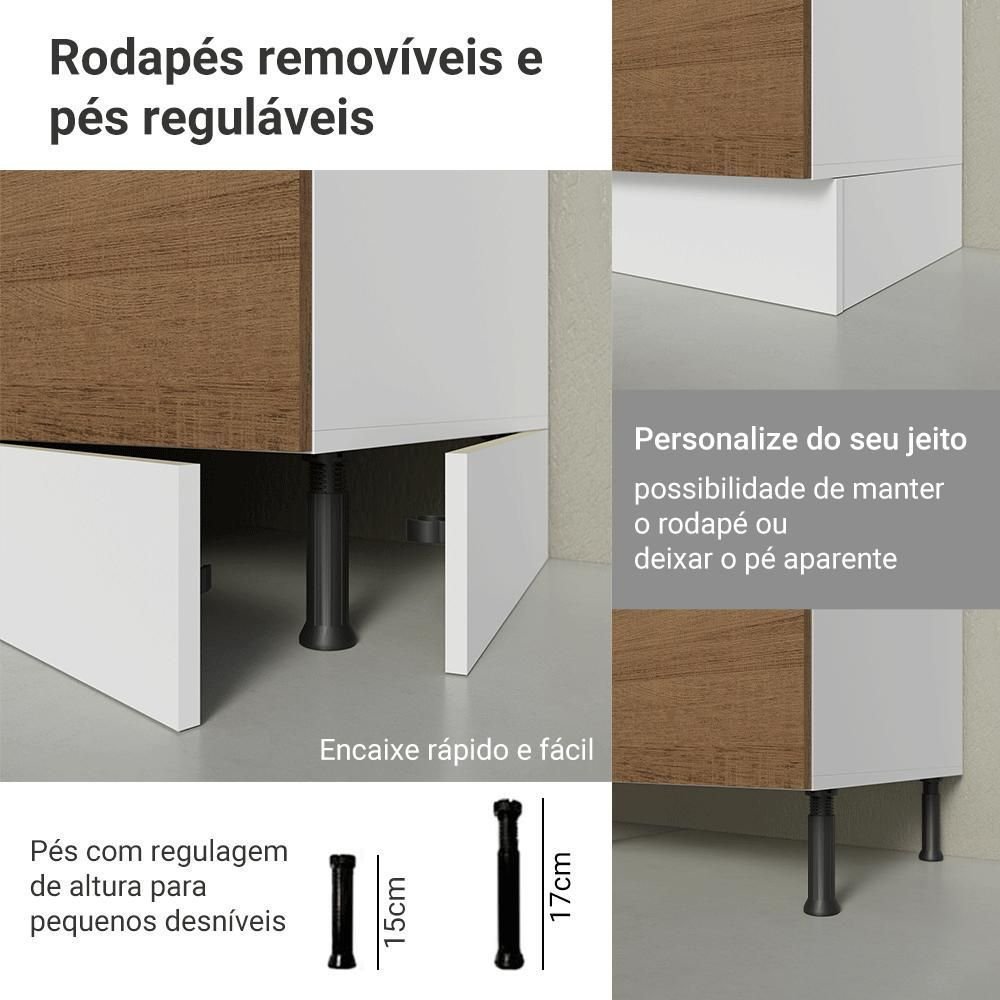 Armário de Cozinha Completo de Canto 100% MDF 447cm Smart Madesa Branco/Rustic/Crema