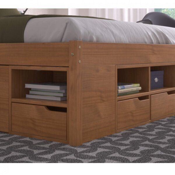 Cama Queen Multifuncional Madeira Maciça 6 Gavetas Charme Inter Link Marrom/Amendoa