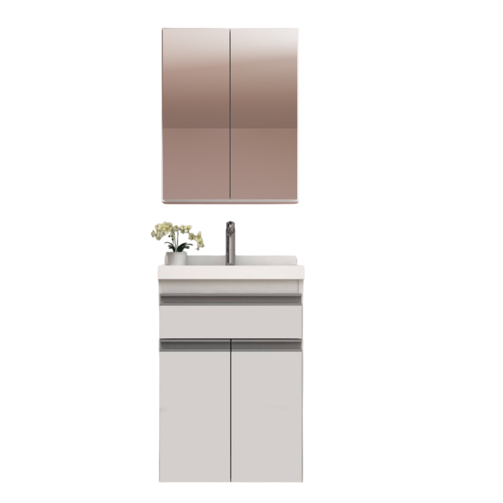Gabinete de Banheiro 50cm com Lavatório e Armário Ref 501 Cewal Branco