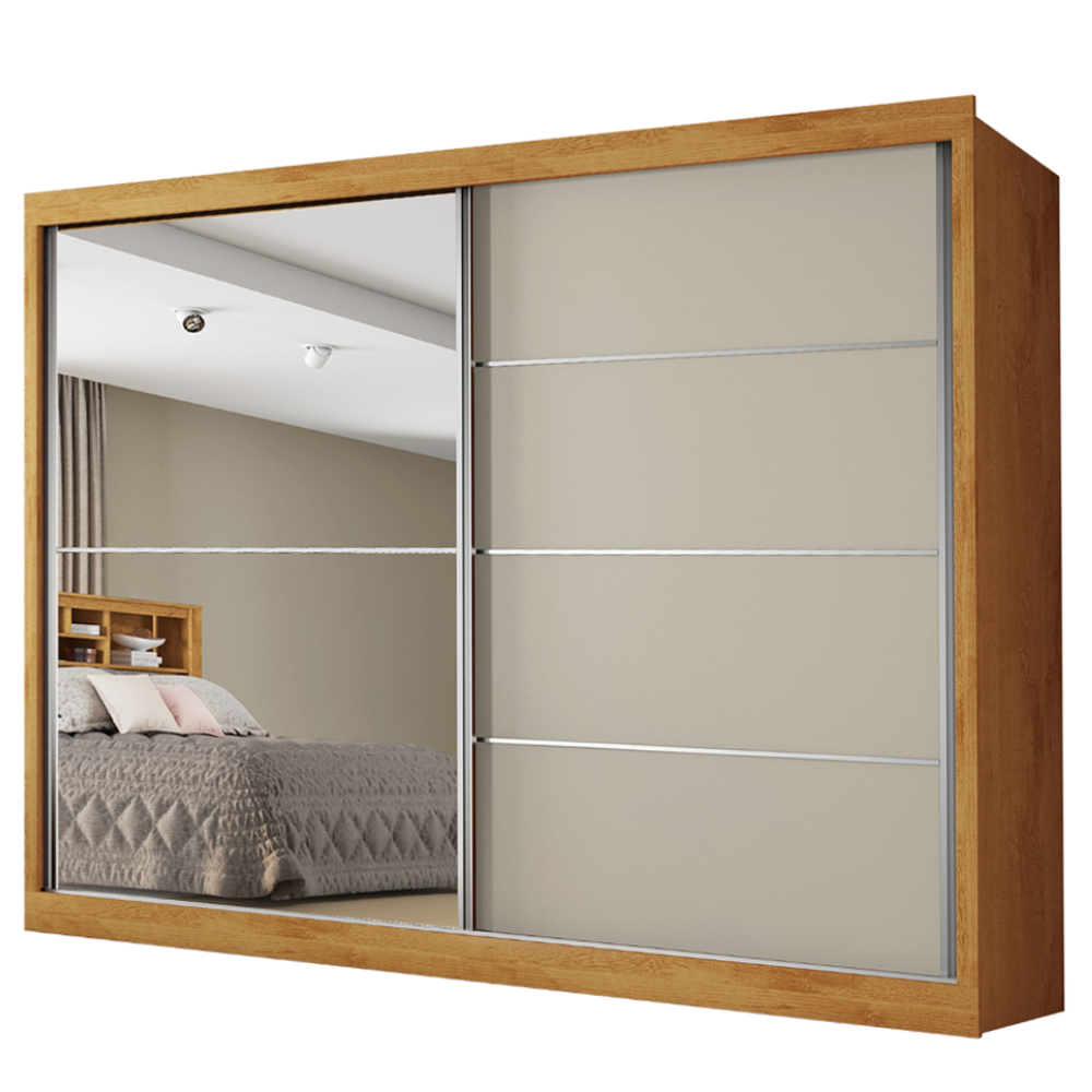 Guarda-Roupa Casal 2 Portas de Correr com Espelho 4 Gavetas Flex 100% MDF Europa Áustria