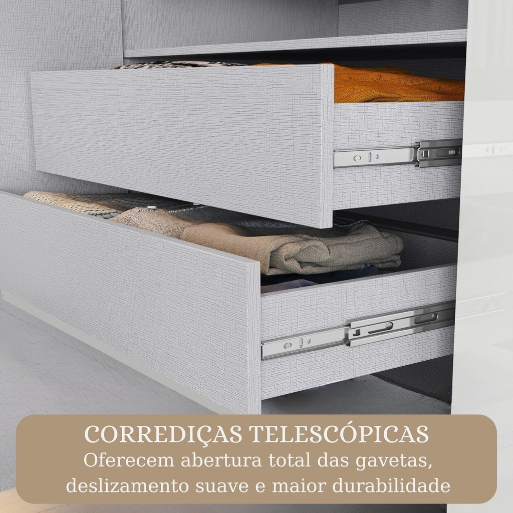 Guarda-Roupa Modulado de Canto 11 Portas 4 Gavetas Paris Maxel 100% MDF Off White/Cinamomo