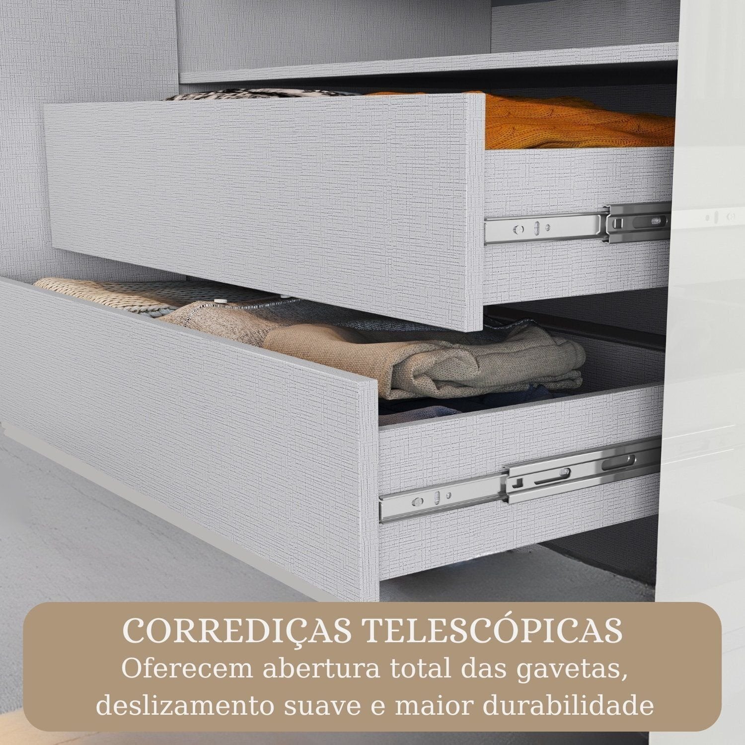 Guarda-Roupa Modulado de Canto 11 Portas 4 Gavetas Paris Maxel 100% MDF Off White/Cinamomo