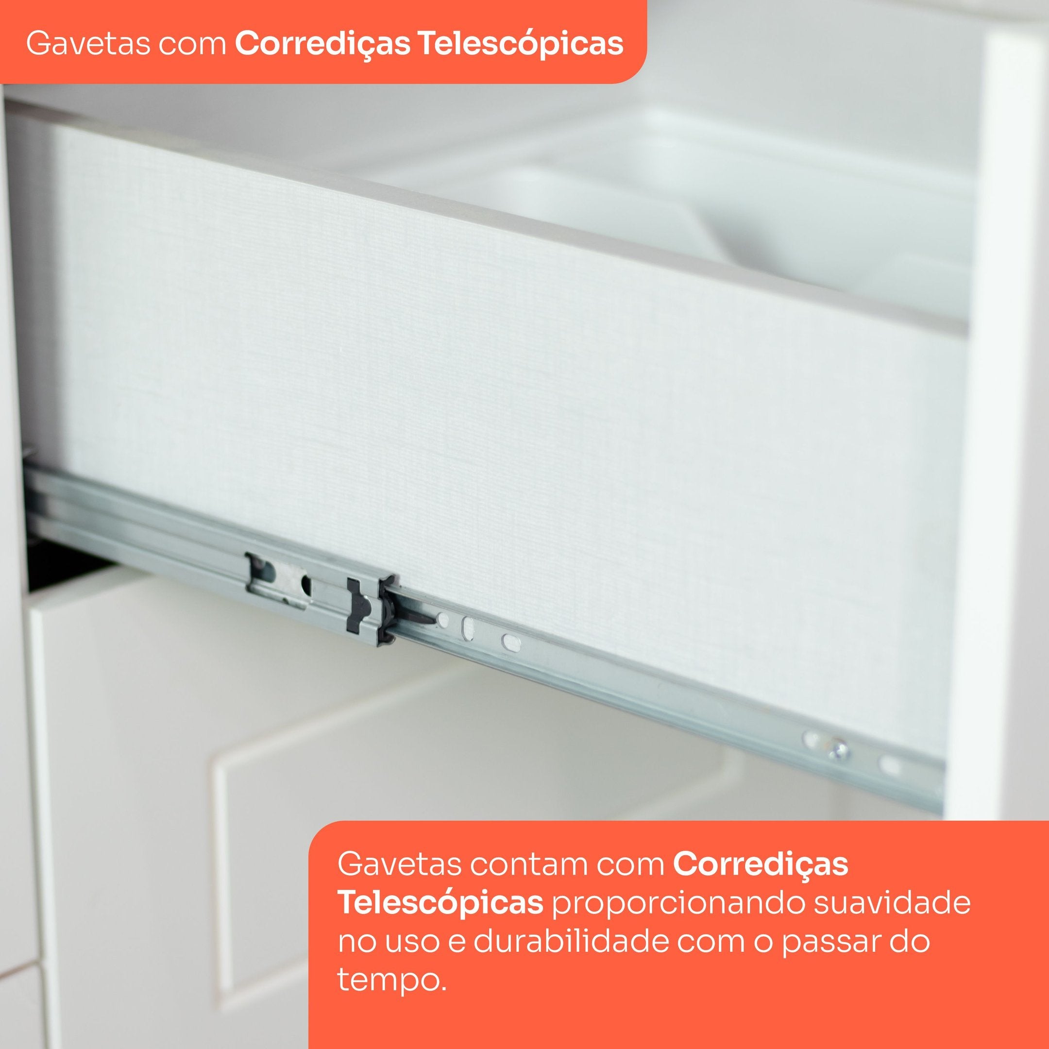 Balcão para Cozinha 2 Gavetas MDF 80cm Americana Henn Branco HP