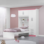 Guarda-Roupa Infantil com Cama 4 Portas 3 Gavetas Lisboa Espresso Móveis Branco/Pink