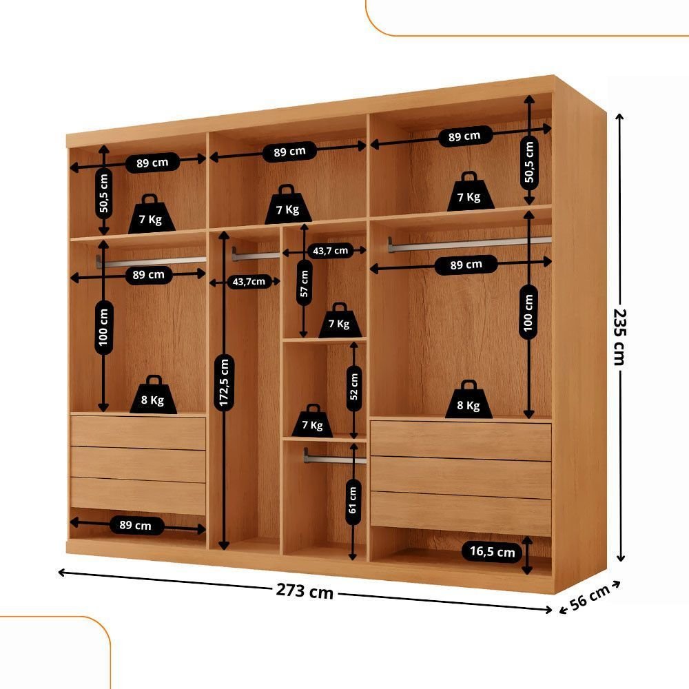 Guarda-Roupa Casal 6 Portas 6 Gavetas Coliseu Moderna Mobília 100% MDF Naturalle/Off White