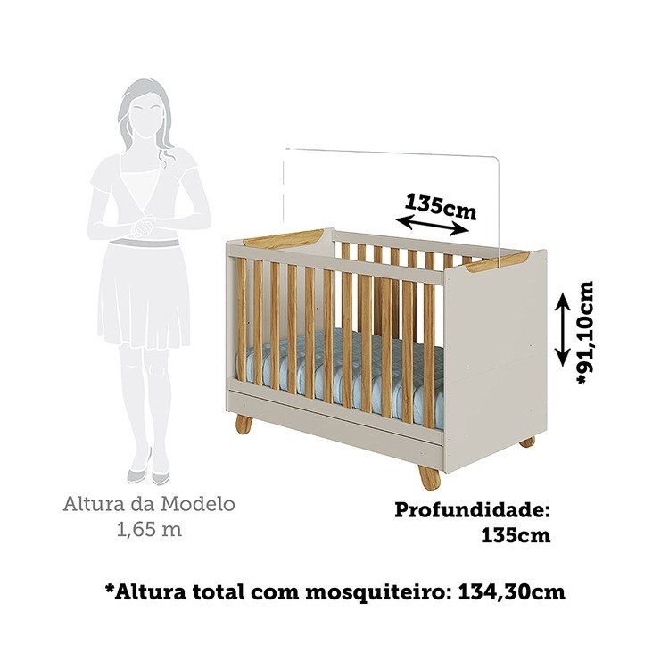 Berço Minicama 4 em 1 Americano 100% MDF Levy Espresso Móveis Bege/Off-White/Amêndoa