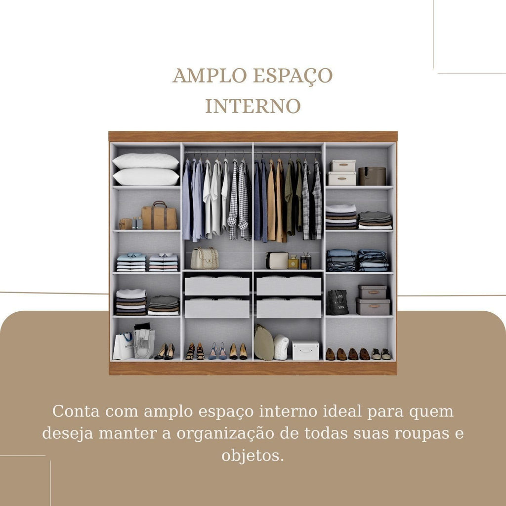 Guarda-Roupa Modulado de Canto 11 Portas 4 Gavetas Paris Maxel 100% MDF Off White/Cinamomo